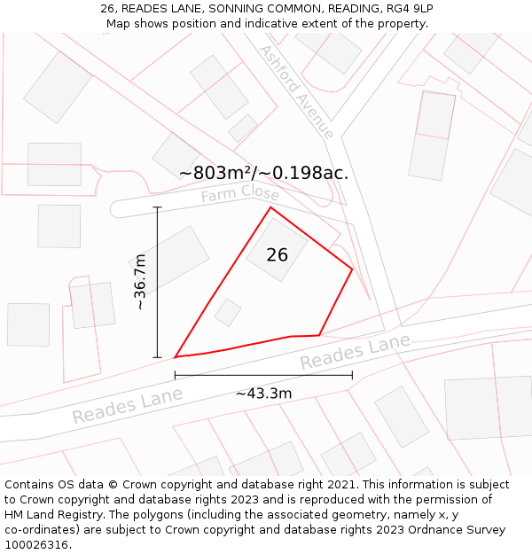 26, READES LANE, SONNING COMMON, READING, RG4 9LP: Plot and title map