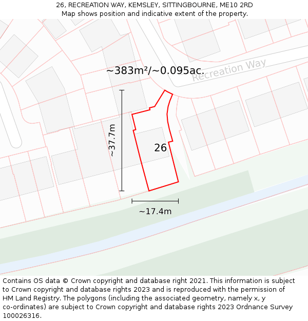 26, RECREATION WAY, KEMSLEY, SITTINGBOURNE, ME10 2RD: Plot and title map
