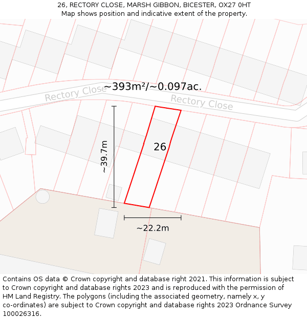 26, RECTORY CLOSE, MARSH GIBBON, BICESTER, OX27 0HT: Plot and title map