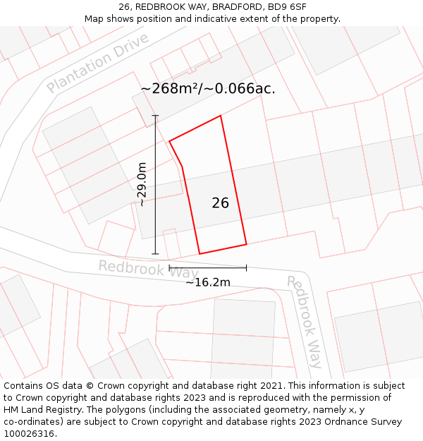 26, REDBROOK WAY, BRADFORD, BD9 6SF: Plot and title map