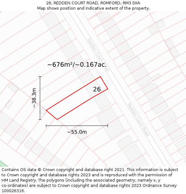 26, REDDEN COURT ROAD, ROMFORD, RM3 0XA: Plot and title map