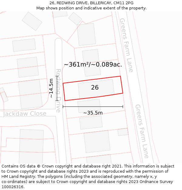26, REDWING DRIVE, BILLERICAY, CM11 2PG: Plot and title map