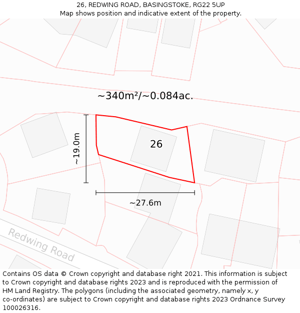 26, REDWING ROAD, BASINGSTOKE, RG22 5UP: Plot and title map