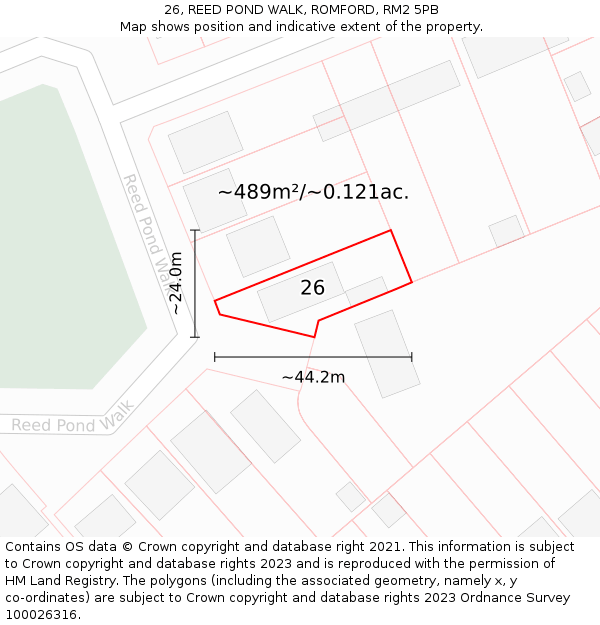 26, REED POND WALK, ROMFORD, RM2 5PB: Plot and title map