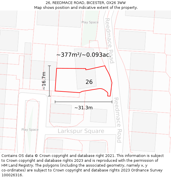 26, REEDMACE ROAD, BICESTER, OX26 3WW: Plot and title map