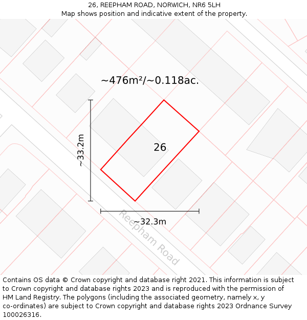 26, REEPHAM ROAD, NORWICH, NR6 5LH: Plot and title map