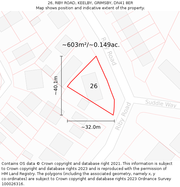 26, RIBY ROAD, KEELBY, GRIMSBY, DN41 8ER: Plot and title map