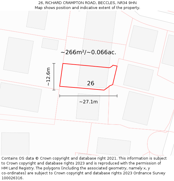 26, RICHARD CRAMPTON ROAD, BECCLES, NR34 9HN: Plot and title map