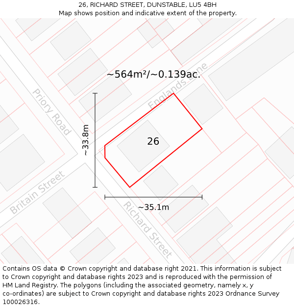 26, RICHARD STREET, DUNSTABLE, LU5 4BH: Plot and title map
