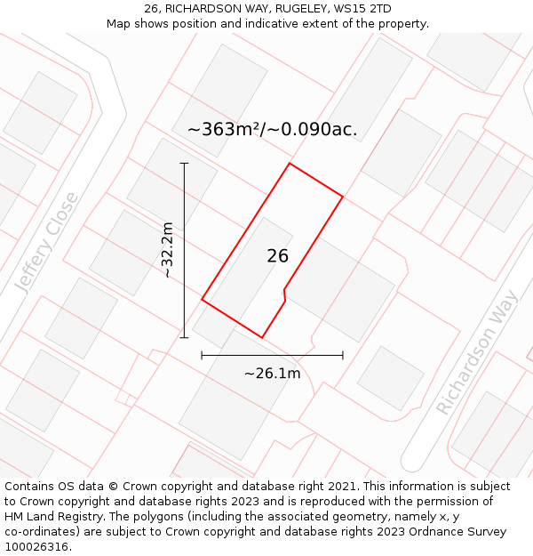 26, RICHARDSON WAY, RUGELEY, WS15 2TD: Plot and title map