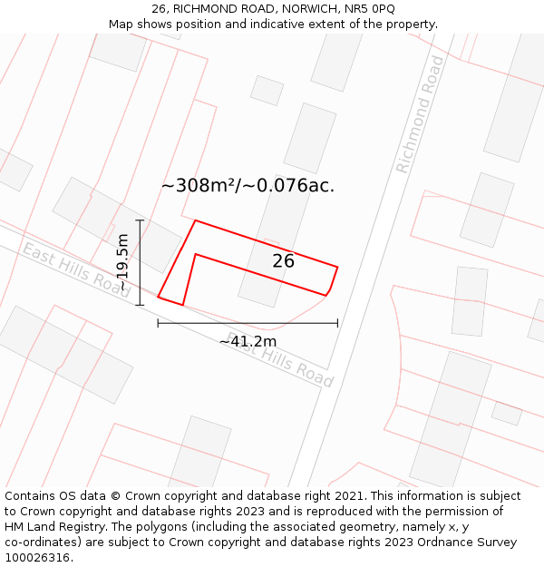 26, RICHMOND ROAD, NORWICH, NR5 0PQ: Plot and title map