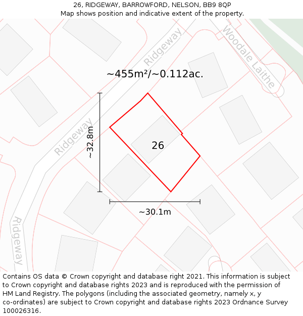 26, RIDGEWAY, BARROWFORD, NELSON, BB9 8QP: Plot and title map