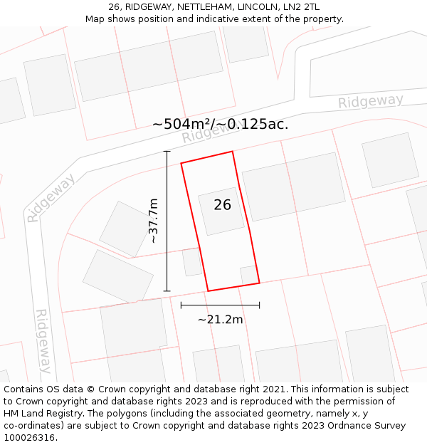 26, RIDGEWAY, NETTLEHAM, LINCOLN, LN2 2TL: Plot and title map