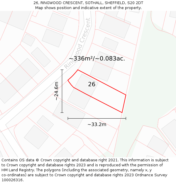26, RINGWOOD CRESCENT, SOTHALL, SHEFFIELD, S20 2DT: Plot and title map