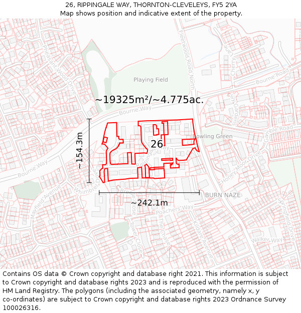 26, RIPPINGALE WAY, THORNTON-CLEVELEYS, FY5 2YA: Plot and title map