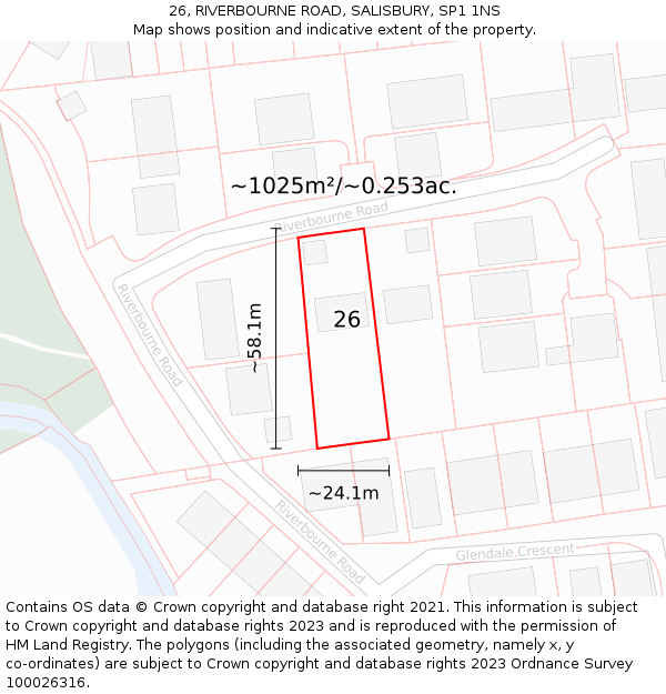 26, RIVERBOURNE ROAD, SALISBURY, SP1 1NS: Plot and title map