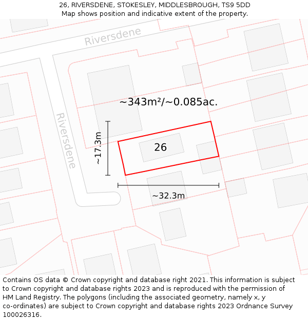 26, RIVERSDENE, STOKESLEY, MIDDLESBROUGH, TS9 5DD: Plot and title map