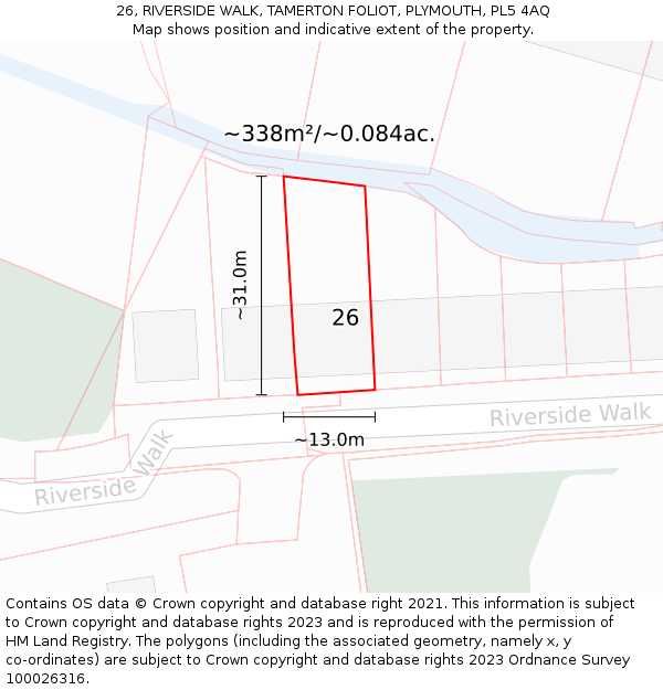 26, RIVERSIDE WALK, TAMERTON FOLIOT, PLYMOUTH, PL5 4AQ: Plot and title map