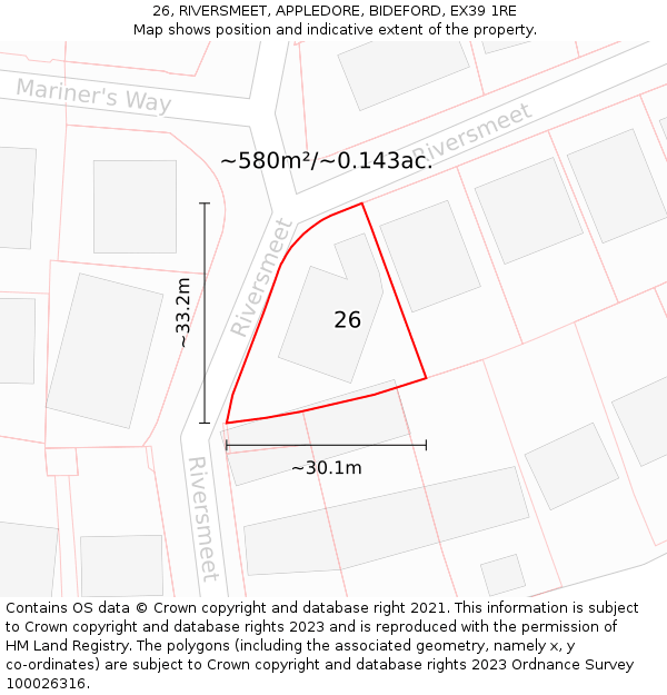 26, RIVERSMEET, APPLEDORE, BIDEFORD, EX39 1RE: Plot and title map