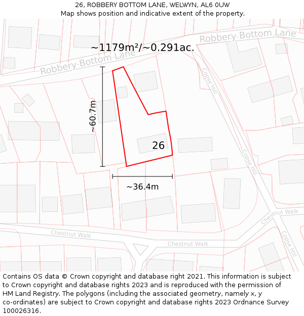 26, ROBBERY BOTTOM LANE, WELWYN, AL6 0UW: Plot and title map