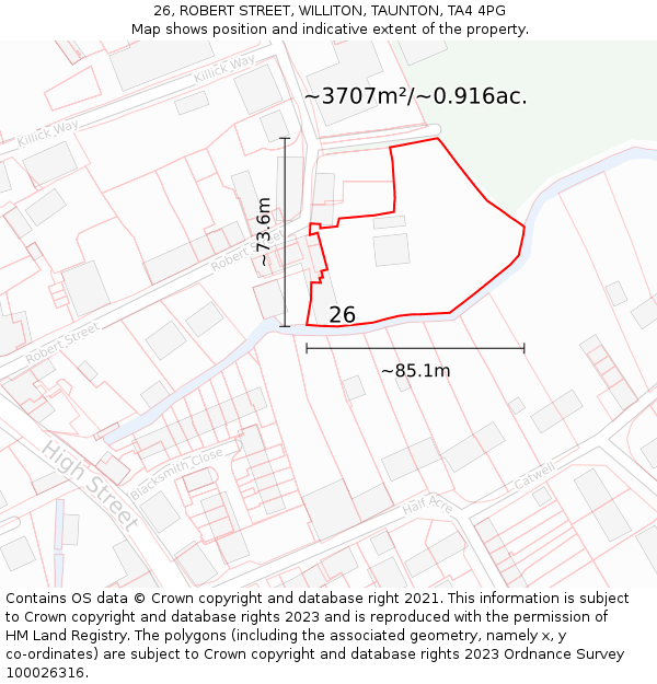 26, ROBERT STREET, WILLITON, TAUNTON, TA4 4PG: Plot and title map