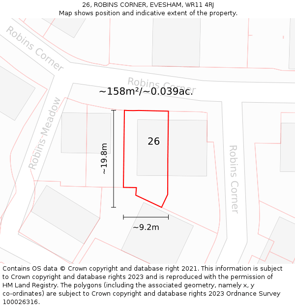 26, ROBINS CORNER, EVESHAM, WR11 4RJ: Plot and title map