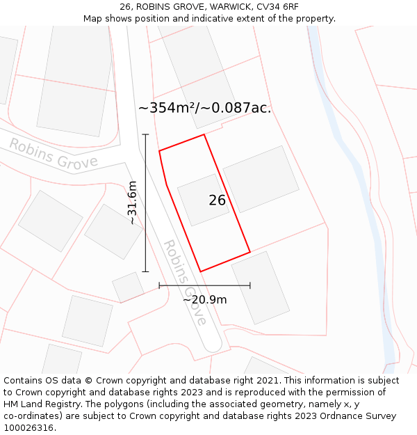 26, ROBINS GROVE, WARWICK, CV34 6RF: Plot and title map