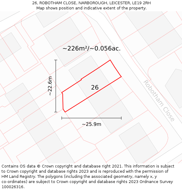 26, ROBOTHAM CLOSE, NARBOROUGH, LEICESTER, LE19 2RH: Plot and title map