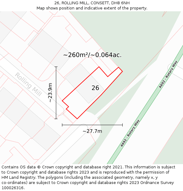 26, ROLLING MILL, CONSETT, DH8 6NH: Plot and title map