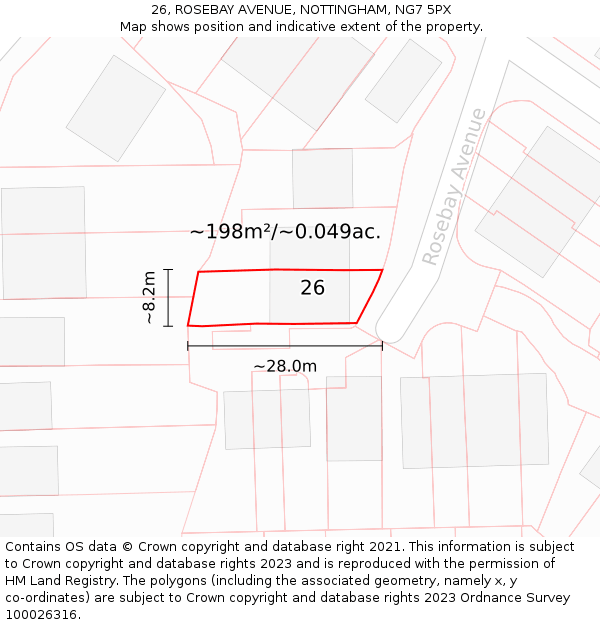 26, ROSEBAY AVENUE, NOTTINGHAM, NG7 5PX: Plot and title map