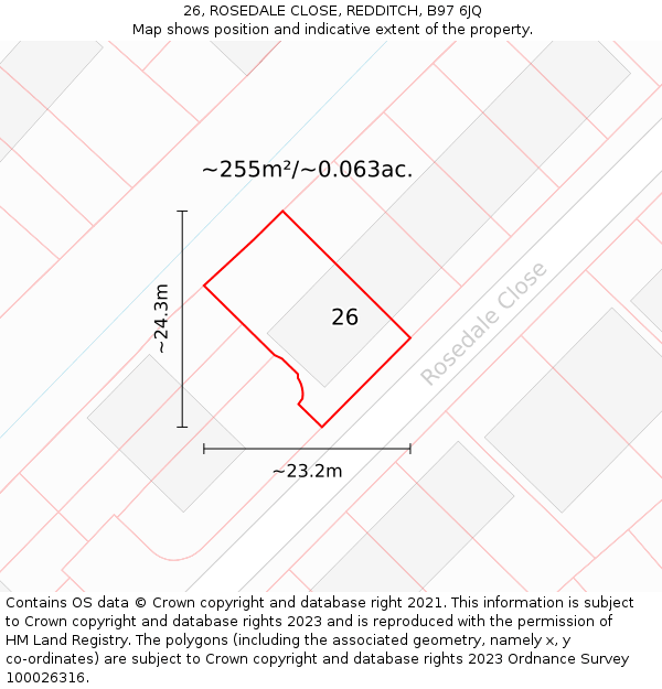 26, ROSEDALE CLOSE, REDDITCH, B97 6JQ: Plot and title map