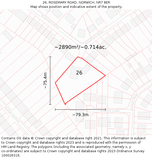 26, ROSEMARY ROAD, NORWICH, NR7 8ER: Plot and title map