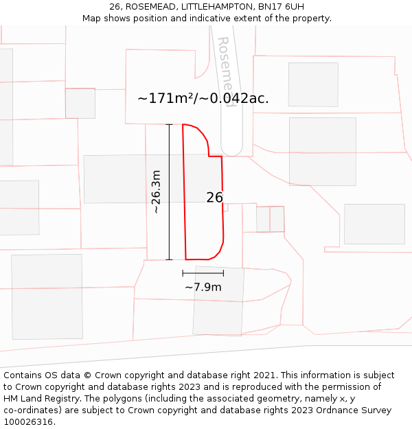 26, ROSEMEAD, LITTLEHAMPTON, BN17 6UH: Plot and title map