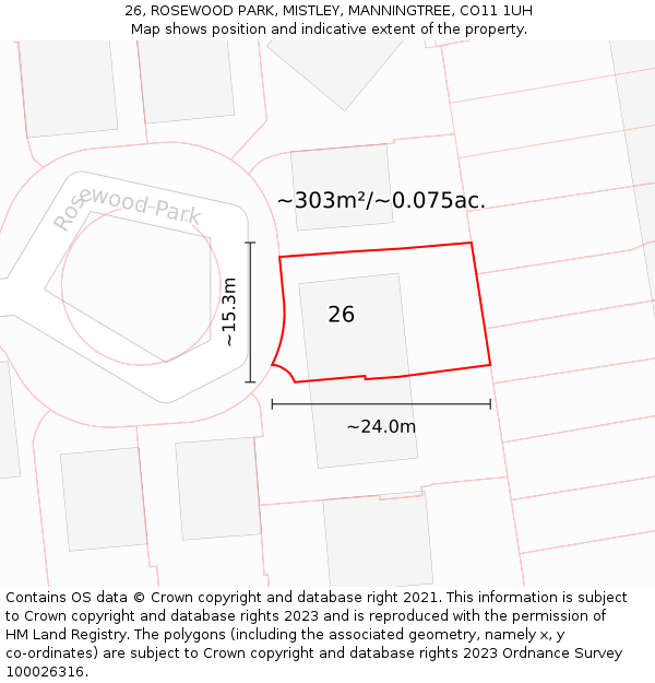 26, ROSEWOOD PARK, MISTLEY, MANNINGTREE, CO11 1UH: Plot and title map