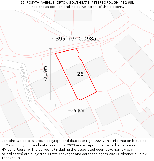 26, ROSYTH AVENUE, ORTON SOUTHGATE, PETERBOROUGH, PE2 6SL: Plot and title map