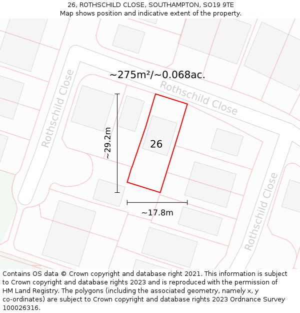 26, ROTHSCHILD CLOSE, SOUTHAMPTON, SO19 9TE: Plot and title map