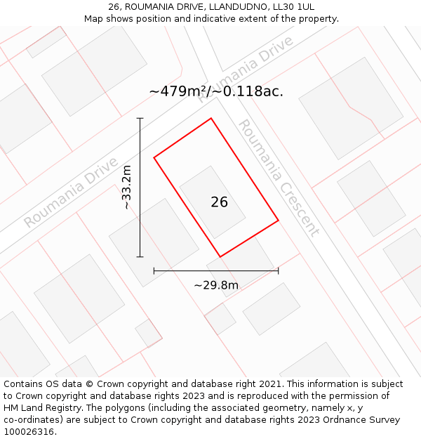 26, ROUMANIA DRIVE, LLANDUDNO, LL30 1UL: Plot and title map