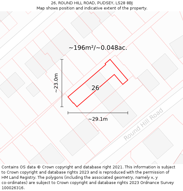 26, ROUND HILL ROAD, PUDSEY, LS28 8BJ: Plot and title map