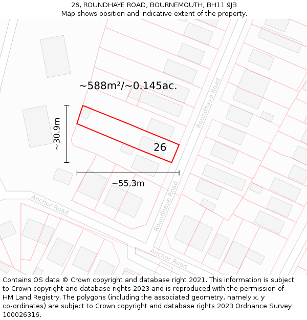 26, ROUNDHAYE ROAD, BOURNEMOUTH, BH11 9JB: Plot and title map