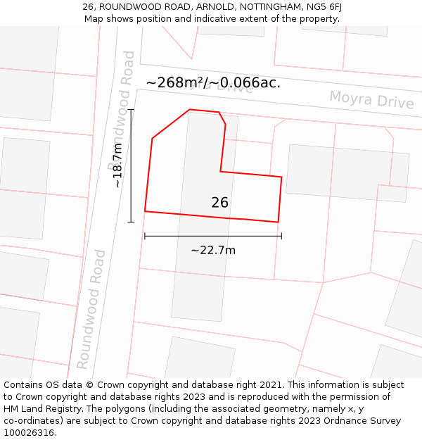 26, ROUNDWOOD ROAD, ARNOLD, NOTTINGHAM, NG5 6FJ: Plot and title map