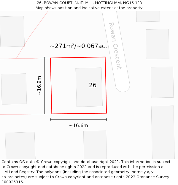 26, ROWAN COURT, NUTHALL, NOTTINGHAM, NG16 1FR: Plot and title map