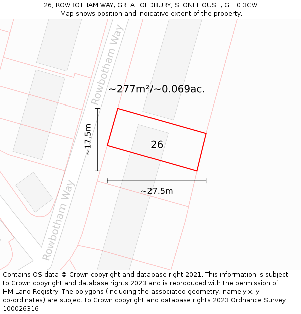 26, ROWBOTHAM WAY, GREAT OLDBURY, STONEHOUSE, GL10 3GW: Plot and title map