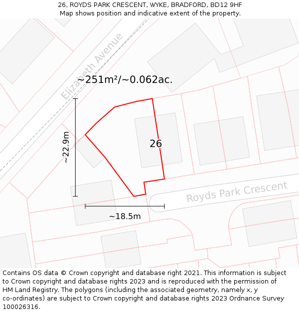 26, ROYDS PARK CRESCENT, WYKE, BRADFORD, BD12 9HF: Plot and title map