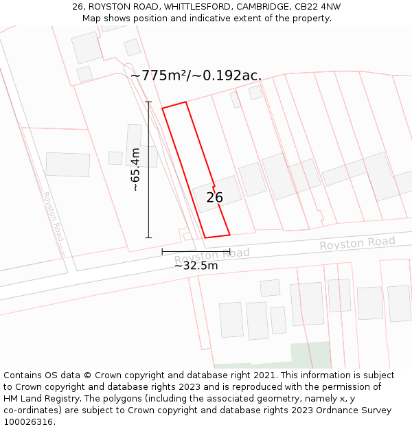 26, ROYSTON ROAD, WHITTLESFORD, CAMBRIDGE, CB22 4NW: Plot and title map