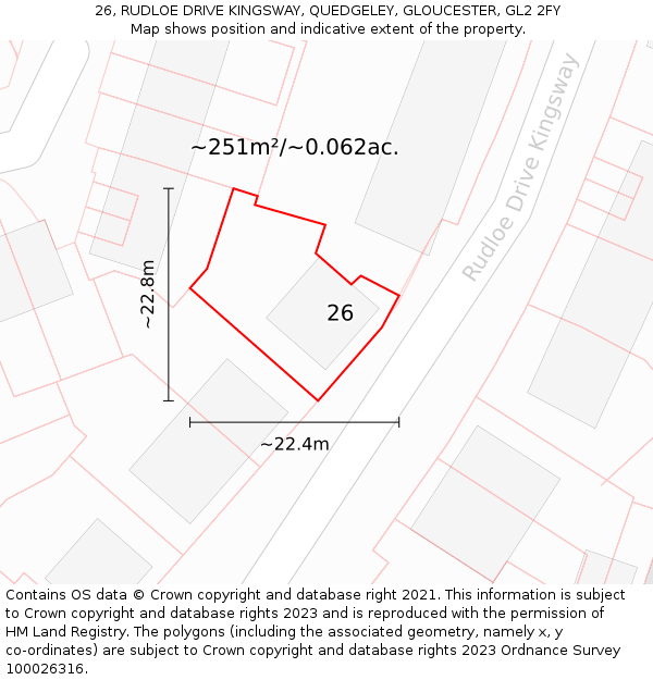 26, RUDLOE DRIVE KINGSWAY, QUEDGELEY, GLOUCESTER, GL2 2FY: Plot and title map