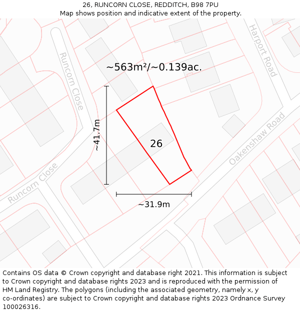 26, RUNCORN CLOSE, REDDITCH, B98 7PU: Plot and title map