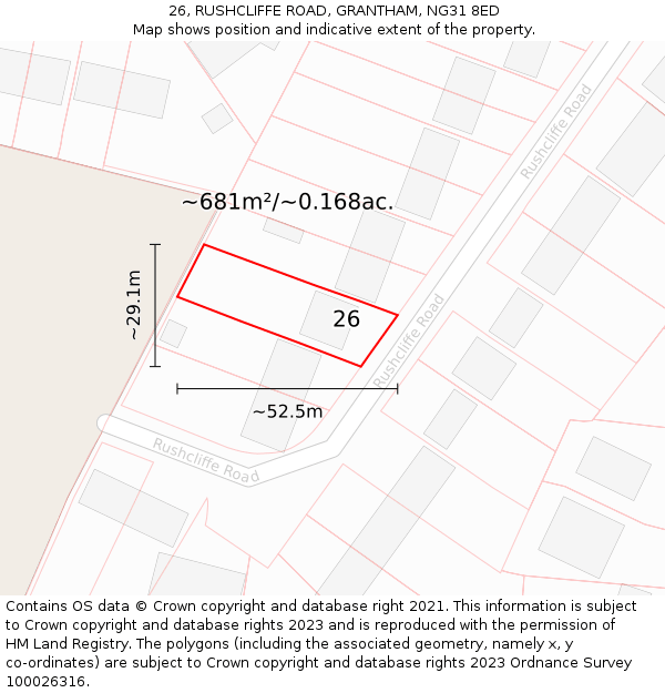 26, RUSHCLIFFE ROAD, GRANTHAM, NG31 8ED: Plot and title map