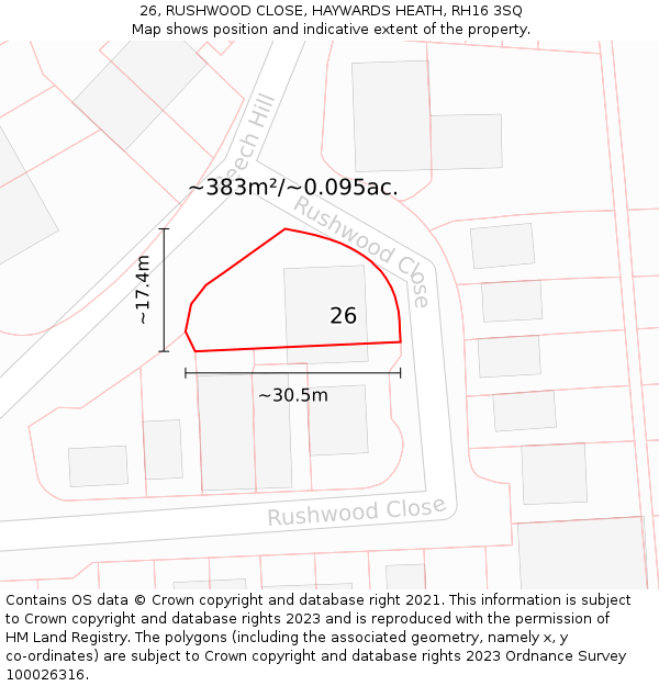 26, RUSHWOOD CLOSE, HAYWARDS HEATH, RH16 3SQ: Plot and title map