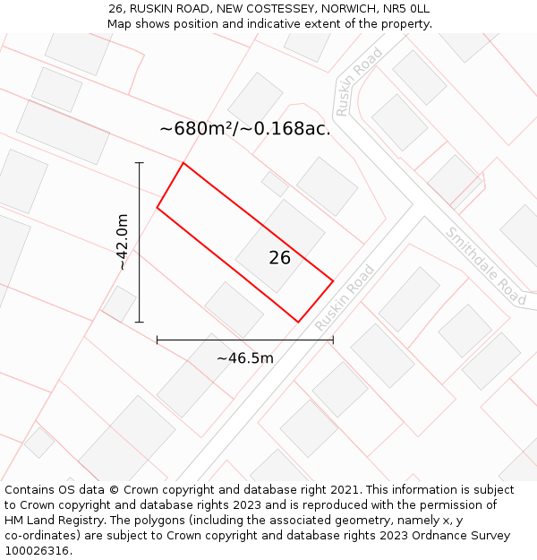 26, RUSKIN ROAD, NEW COSTESSEY, NORWICH, NR5 0LL: Plot and title map