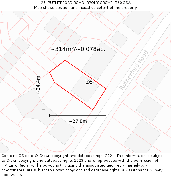 26, RUTHERFORD ROAD, BROMSGROVE, B60 3SA: Plot and title map